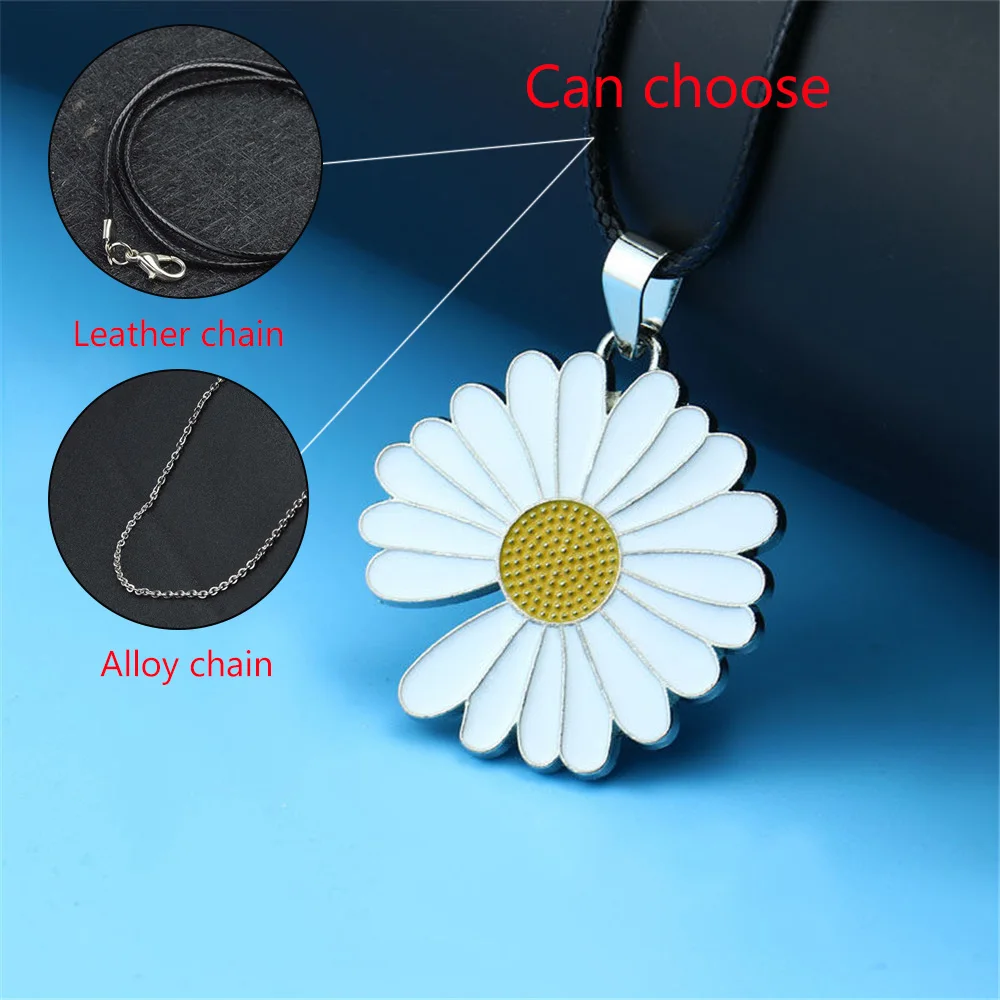 

1 Pcs Daisy Pendant Necklace For Women Vintage Flower Torque Release Stress Jewelry Accessories Leather Or Alloy Chain Emo Grils