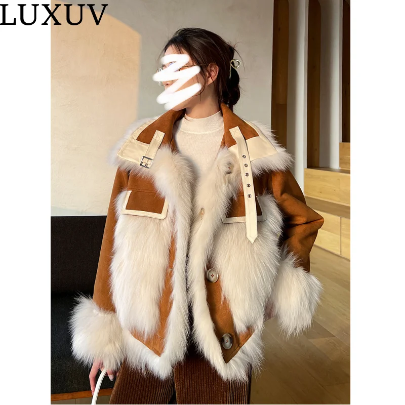 LUXUV Fahion New Sweet Vintage Coat Japanese Style Double Pockets Woman Jacket 2022 Warm Fur Collar Zip Femme Tops Design Lady