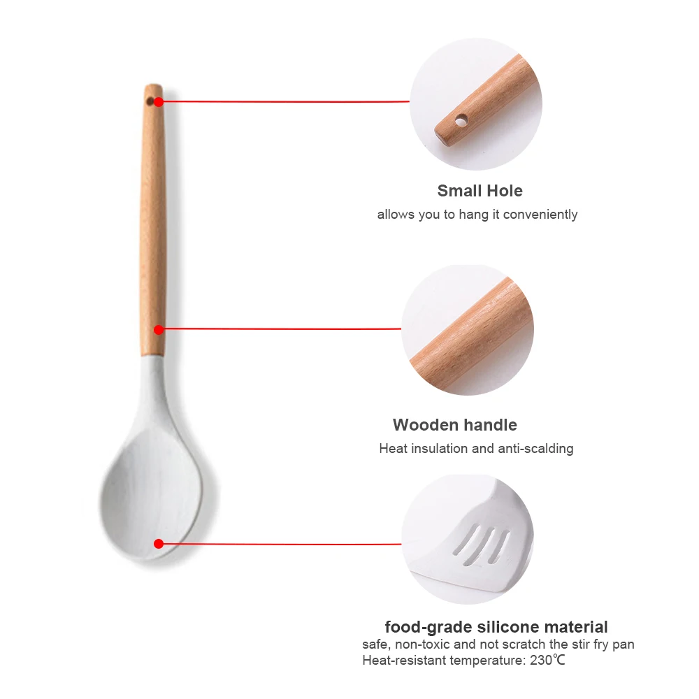 

Kitchen Utensil Silicone Cooking Utensil Set Non-stick Kitchen Cooking Set 11 PCS Heat Resistant Kitchen Tool with Wooden Handle