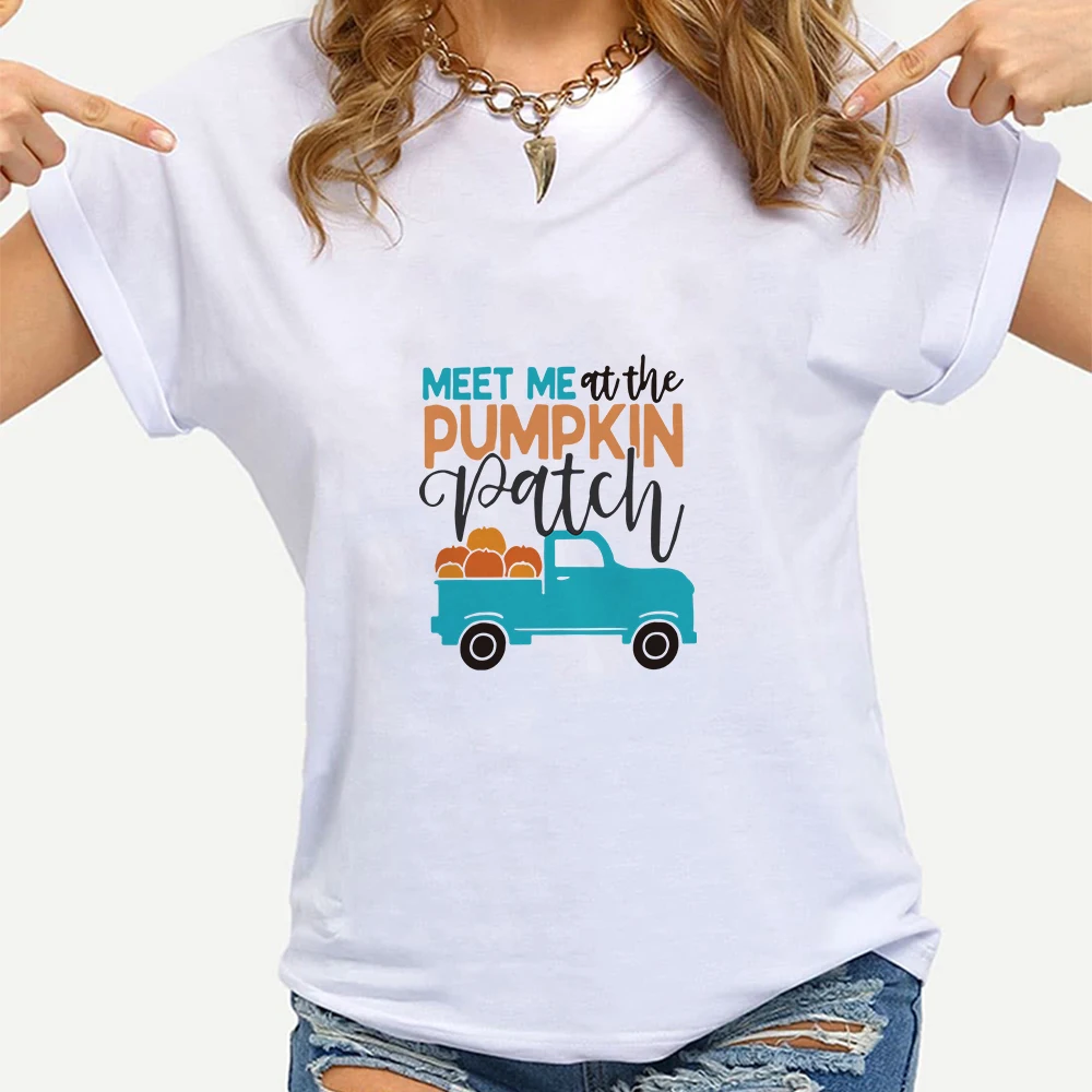 

2021 New Arrivals Tshirt MEET ME ATTHE Pumpkin Patch Letter Printed Short Sleeve Simplicity Style Streetwear T Shirt Hipster