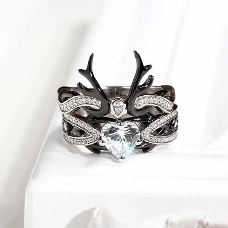 Милые кольца в форме рога животного с черным оленем и оленьими рогами для женщин