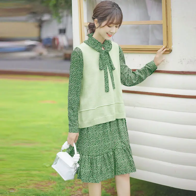 Шикарная юбка цвета хаки Новинка Осень зима 2019 женское платье с длинным рукавом и