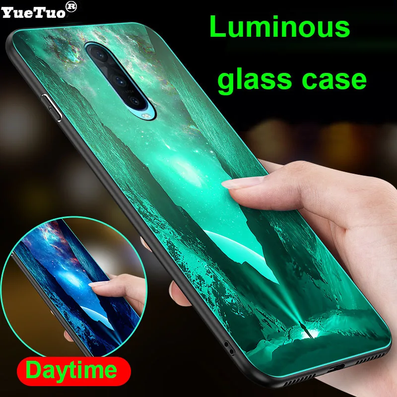 YueTuo Luminous Tempered glass case for OPPO R9S R11 R11S PLUS R15 R15x R17 PRO R19 RENO 2 Z 3d luxury phone back cover coque |