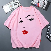 2021 pink lips eyelashes princess makeup print women t shirt solid t shirt female summer tops tee shirt femme streetwear