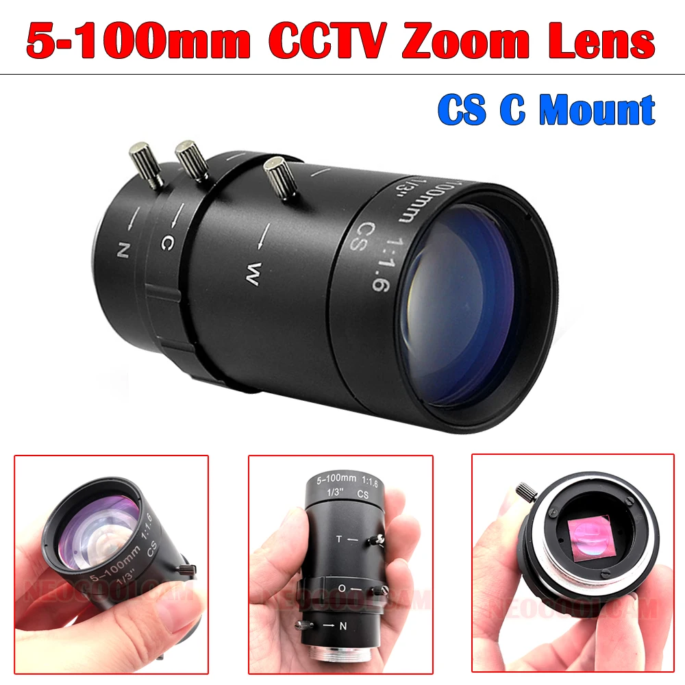 NEOCoolcam Industrial HD 5-100mm Long Focal Length CS Mount Manual Varifocal Zoom CCTV Lens 650nm IR Filter For Security Camera