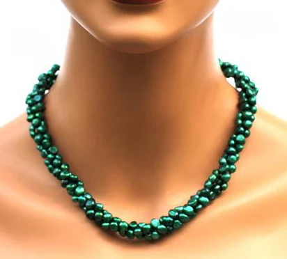 

HABITOO Handmade Natural 18inch 3 Strands 6-7mm Green Baroque Freshwater Pearl Choker Necklace Jewelry for Women Daily Wear Gift