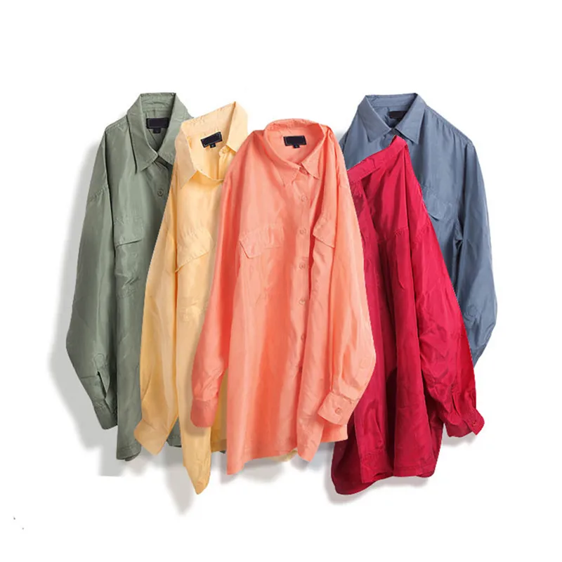 Женская летняя блузка из 100% натурального шелка базовая Однотонная рубашка с