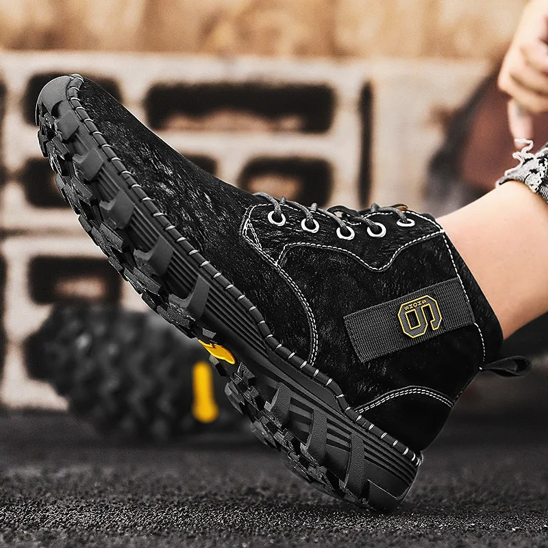 Демисезонные мужские ботинки модная походная обувь с мехом брендовые уличные