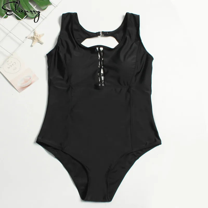 Женский черный Монокини большого размера с открытой спиной сексуальный