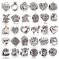 boosbiy 2pc silver plated alloy crown heart charms beads fit brand bracelets necklaces for women jewelry gift making