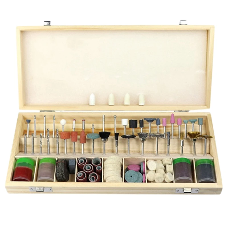 

228-штук набор принадлежностей для вращающихся инструментов шлифовки и полировки для конических фрез ремесло биты в деревянной коробке расх...
