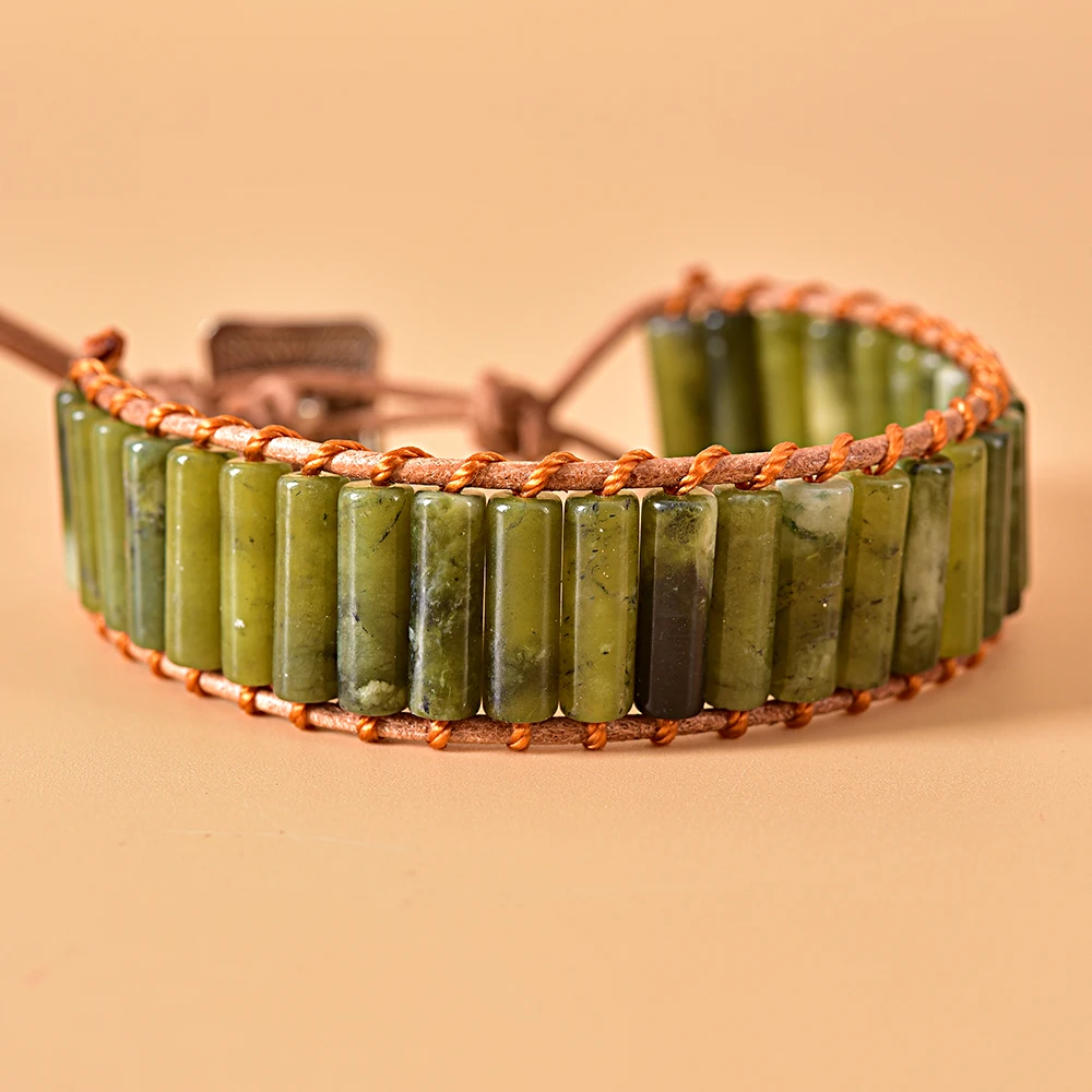 Asingleoo зеленая яшма каменные бусины браслеты богемный кожаный браслет Йога