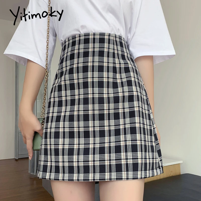 Yitimoky зеленый клетчатая юбка женская 2021 узкое платье в винтажном стиле С высокой
