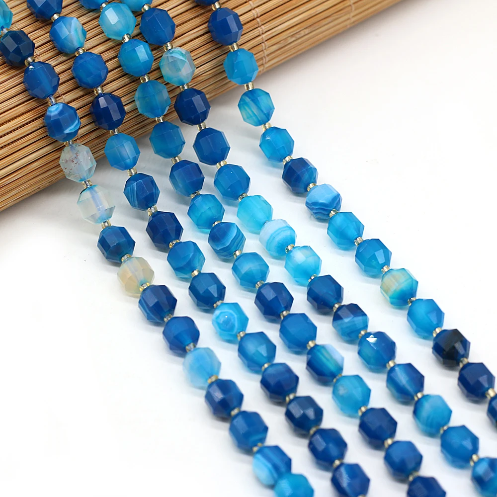 

Natural Stone Semi-precious Stones Faceted Beaded Blue Striped Agate for Jewelry Making Bracelet Accessories Specification 8mm