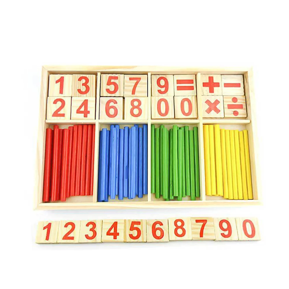

Children Counting Stick Calculation Math Toys Wooden Number Cards and Counting Rods with Box Educational Arithmetic Toys