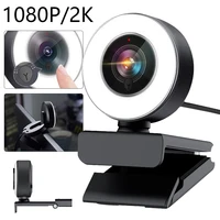 hd 1080p 2k webcam with microphone fill light for desktop 360 rotatable top mini cameras for video live call conference work