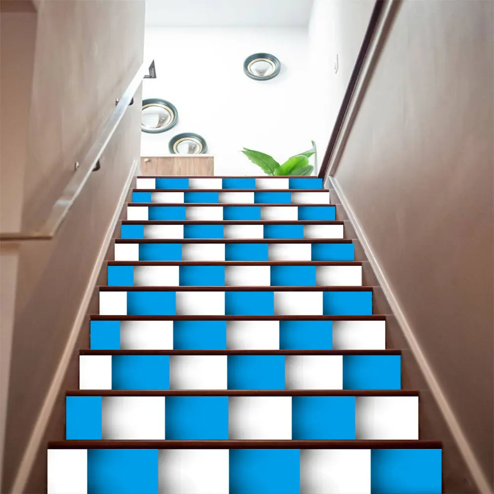 6 шт./компл. сине белая мозаичная плитка настенные лестницы наклейки