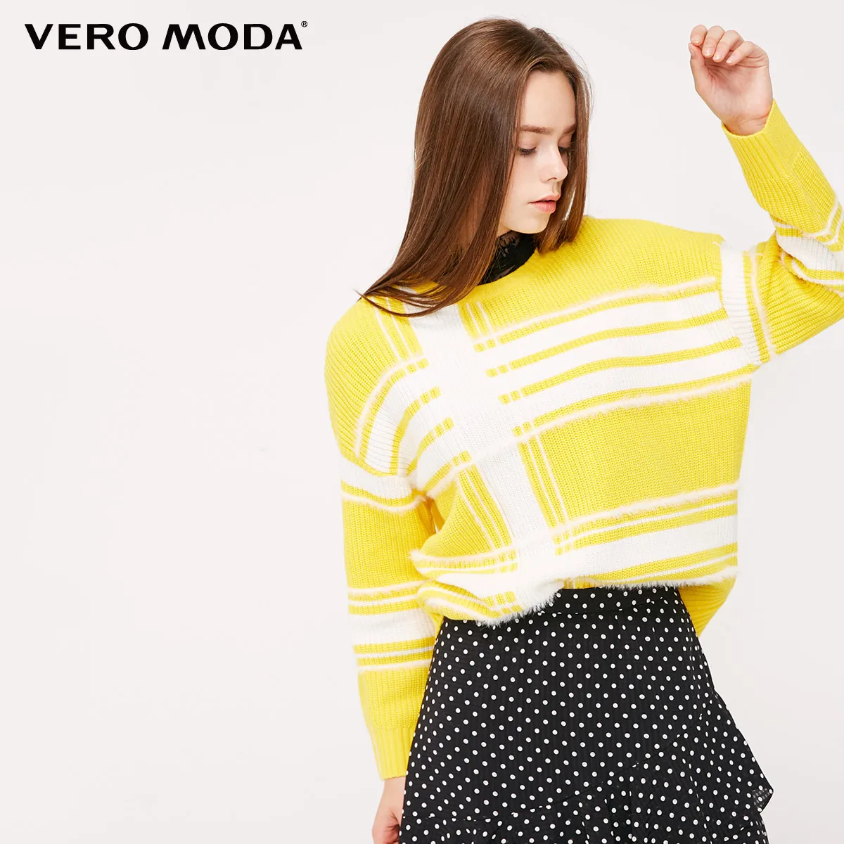 Vero Moda женский свитер в полоску с круглым воротником на осень и зиму | 318413593 - Цвет: Dandelion