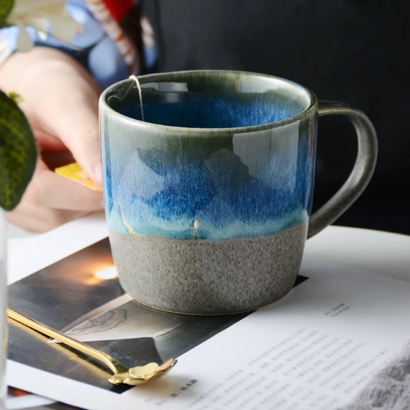 

350ml Ceramic Milk Coffee Breakfast Mugs Gradual Change Starry Sky Cerative Retro Mug Afternoon Tea Office Water Cup Japan Style
