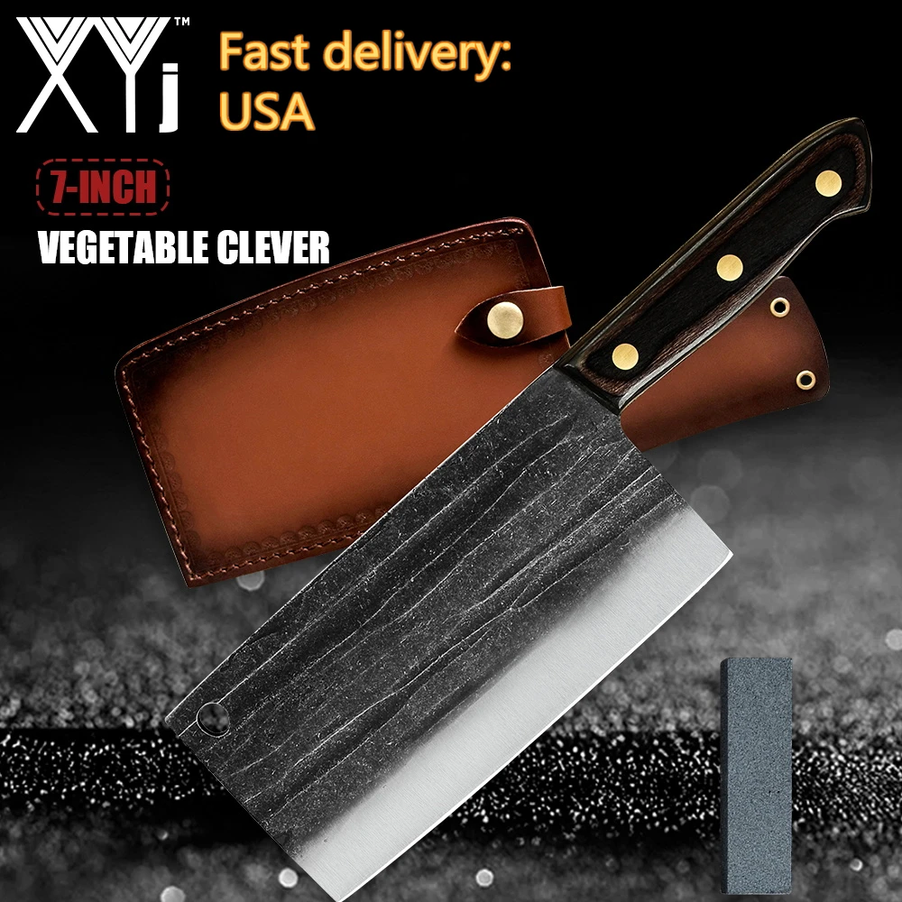 

XYj Cleaver Chopping Knife Stainless Steel Kitchen Knives Tool Meat Vegetable Slicing Cutting Knife With Wood Handle Sheath DIY