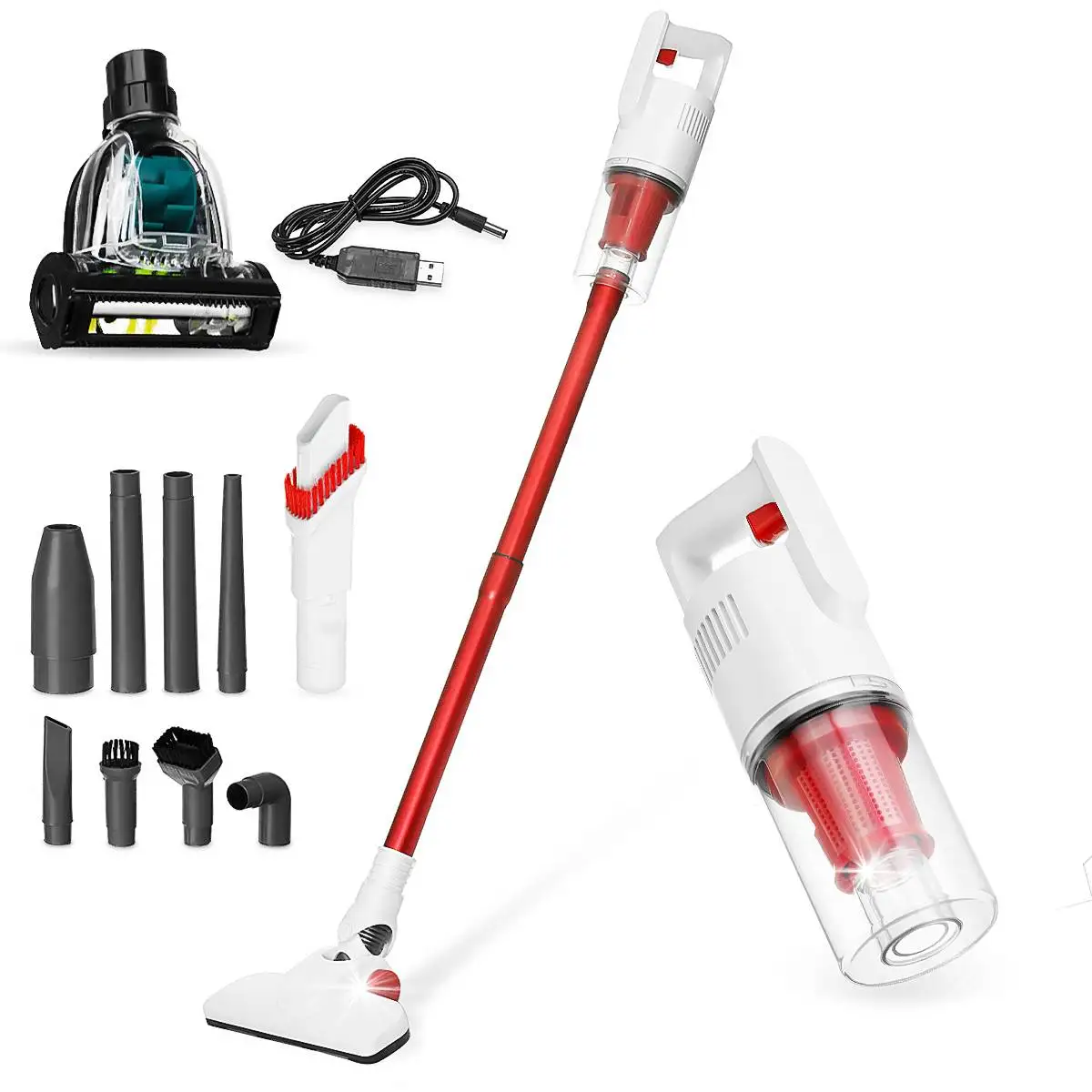

2 In 1 Portable Handheld Cordless Vacuum Cleaner 12000Pa Strong Suction Dust Collector Stick Aspirator Led Light Stick Handheld