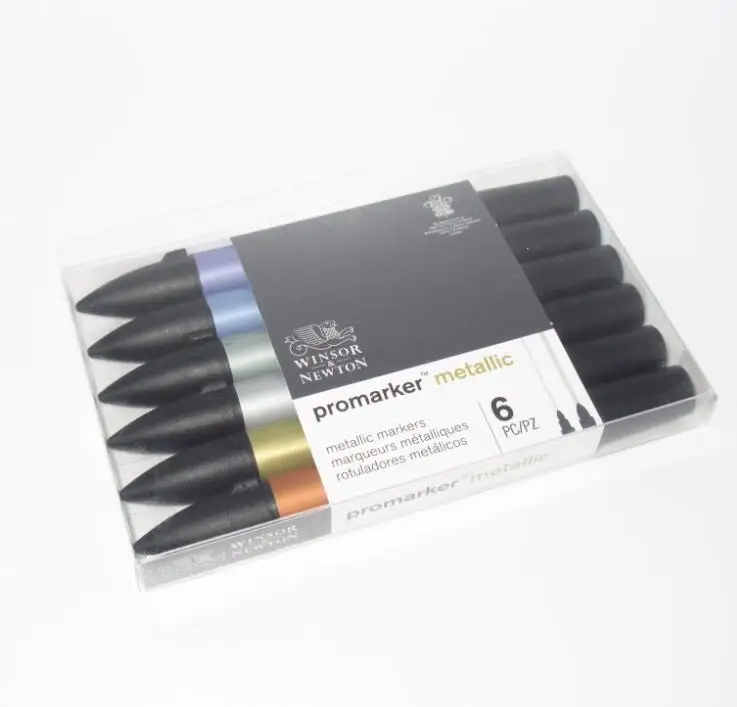 WINSOR& NEWTON Promarkers набор двухконцевых маркеров на спиртовой основе 6 цветов и 12 цветов дизайн Профессиональный маркер для художников - Цвет: 6 Metallic