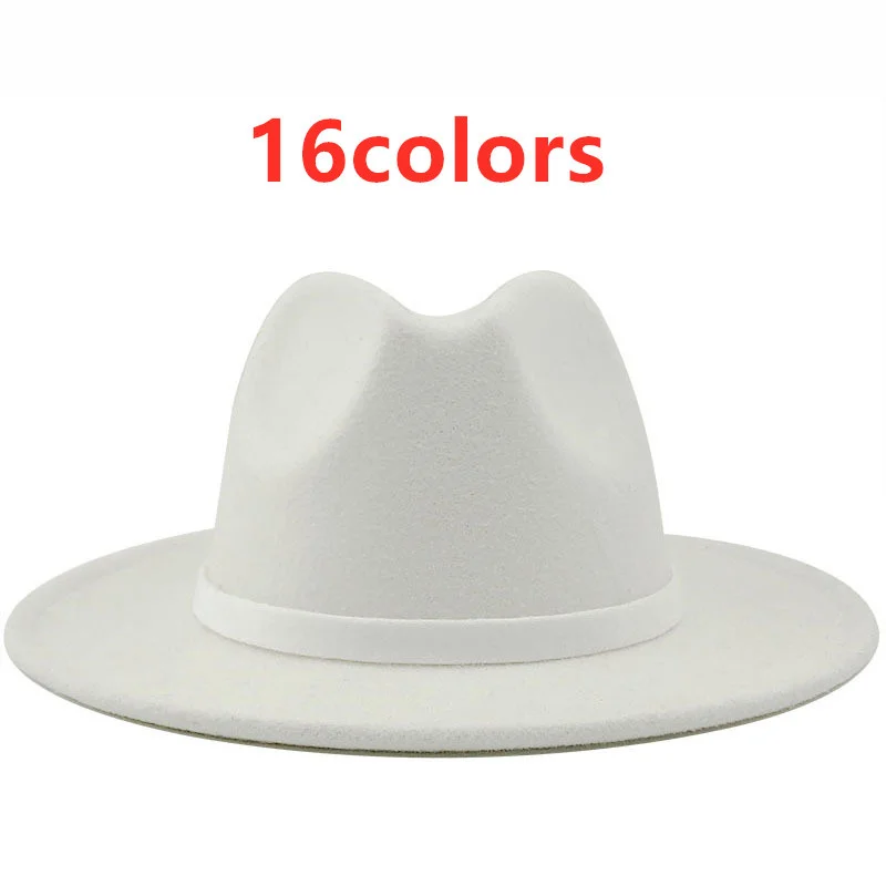 

Classic Simple White Panama Hat Womens Buckle Wide Brim Fedora Hat British Elegant Fascinator Men Winter Jazz Hats Wholesale