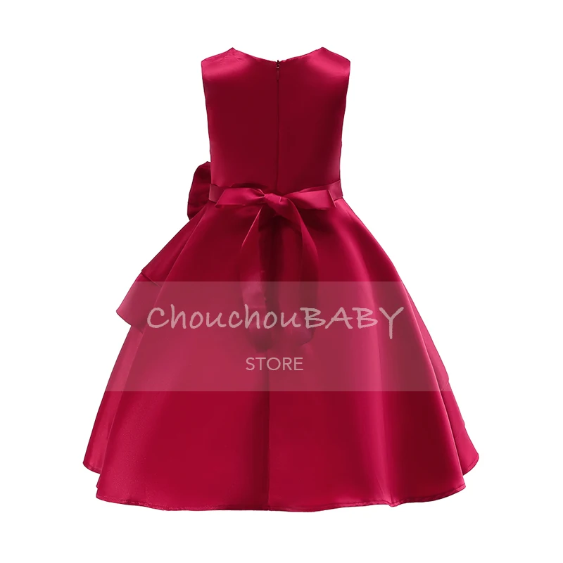 Petit Camelia/однотонное платье принцессы с круглым вырезом, бантом и рюшами; платья для маленьких девочек; Детский костюм; детская одежда для девочек на день рождения