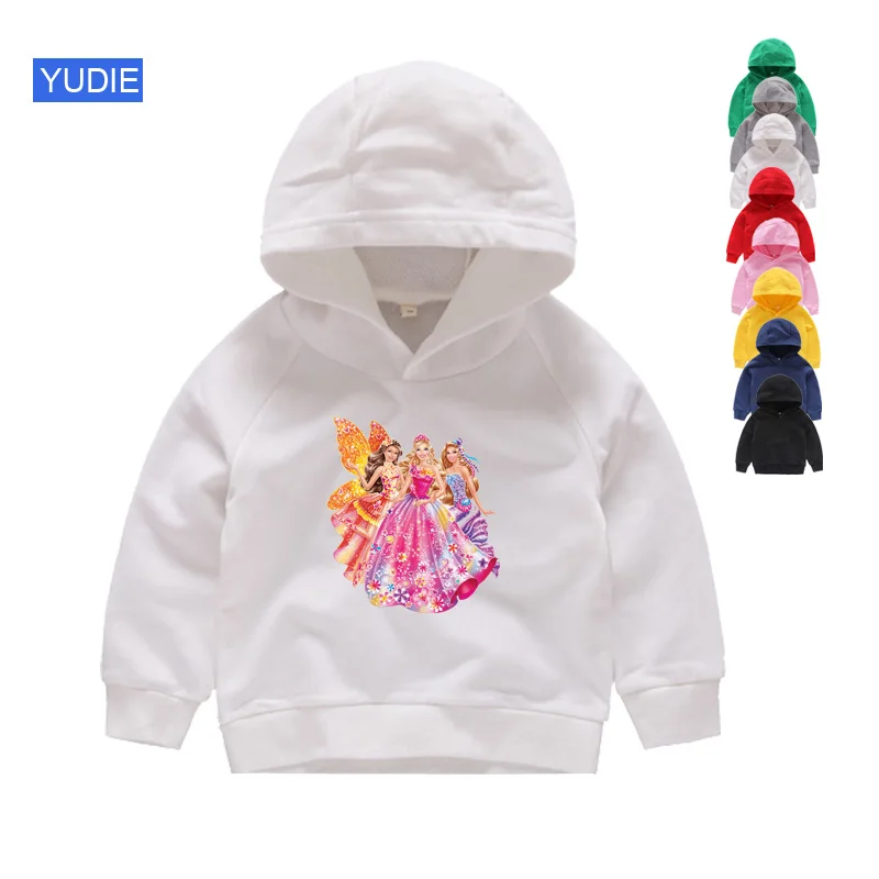 girls Hoodies white Футболка для девочек; хлопковая одежда для малышей Kawaii; милые топы с короткими рукавами; детские толстовки с капюшоном; Свитшот; teeTops; Модная одежда для малышей - Цвет: girls Hoodies white