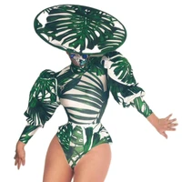 pattern printing lantern sleeve three piece suit turtleneck designed theatrical costume women party evening costume