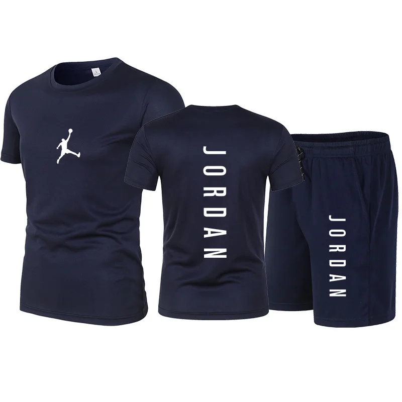 

2021 new men's fashion sportswear summer short-sleeved shorts suit casual wear fitness clothes men's T-shirt + shorts suit