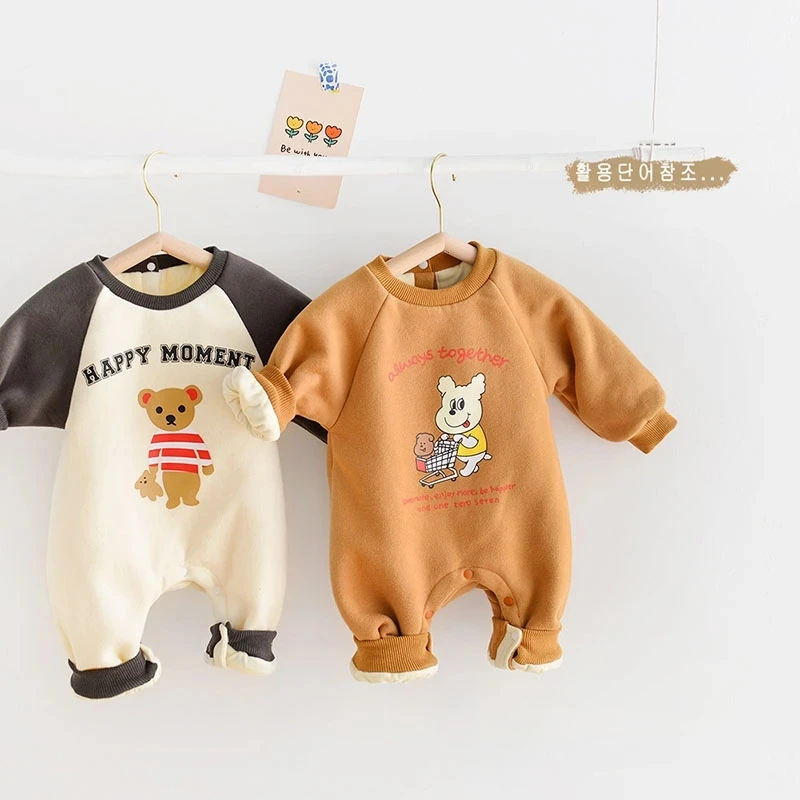 

2021 Winter Baby Clothes Toddler Boys Rompers Fleece Girls Climb Suit Girls Clothing
