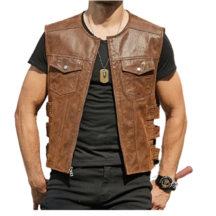 Модная кожаная куртка мужской облегающий жилет из искусственной кожи на молнии