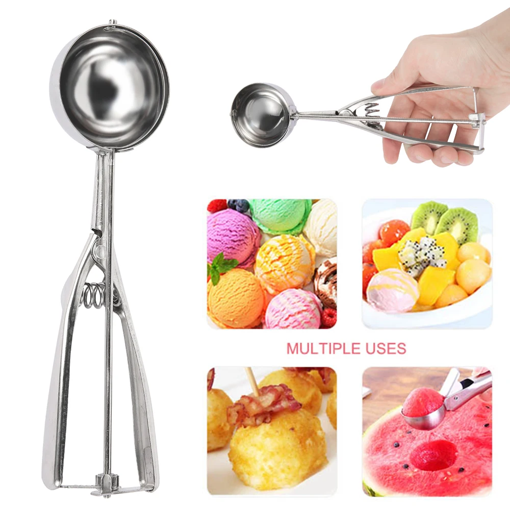 

Ice Cream Scoop Kitchen Tools Stainless Steel Spring Handle Mash Potato Watermelon Ball Scoop Home Kitchen Accessories