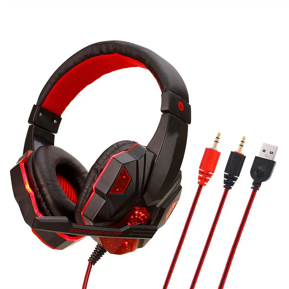 Red Игровая гарнитура и 3,5 мм Компьютерная гарнитура наушники с микрофоном светодиодный свет стерео наушники игровые гарнитуры для ПК Dota 2 - Цвет: Red