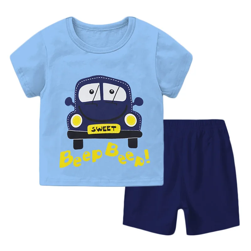 

ZWY1579 Baby Summer Cartoon Clothing Children Boy Girls cartoon T Shirt Shorts 2Pcs/sets Kids Clothes Toddler Cacual suit set
