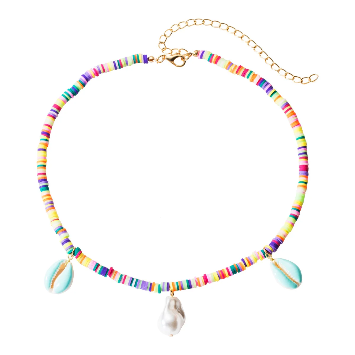 

NXN5010 Colorful soft pottery small round Shell Pendant Necklace