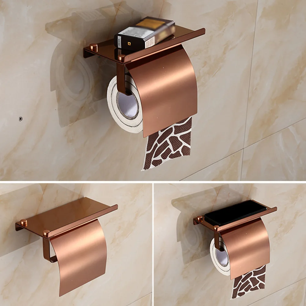 

Stainless Steel Stand Multifunctional Dustproof Wall-mounted Tissue Rack Toilet Paper Holder With Shelf Mobile Phone Fixtures