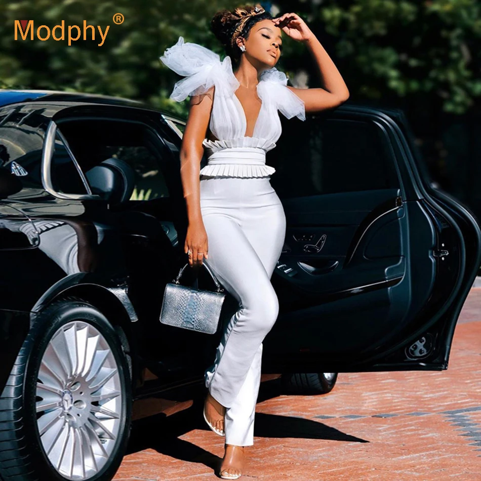 Комбинезон женский облегающий без рукавов пикантный вечерний ромпер с глубоким V