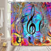 music note shower curtain musical theme colorful graffiti watercolor art bathroom curtains decor cloth fabric bathroom