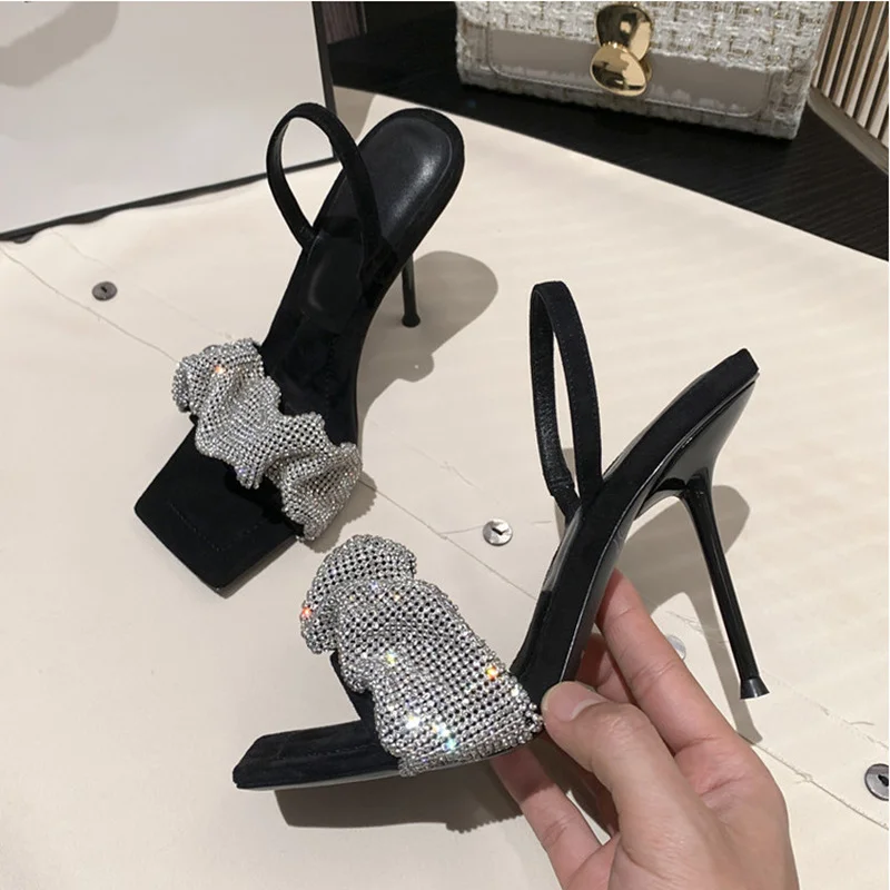 

comemore 2021 Ladies with Diamond Banquet Women Sandals High Heels Sandalias De Mujer Summer Square Head Open Toe Shoes Woman