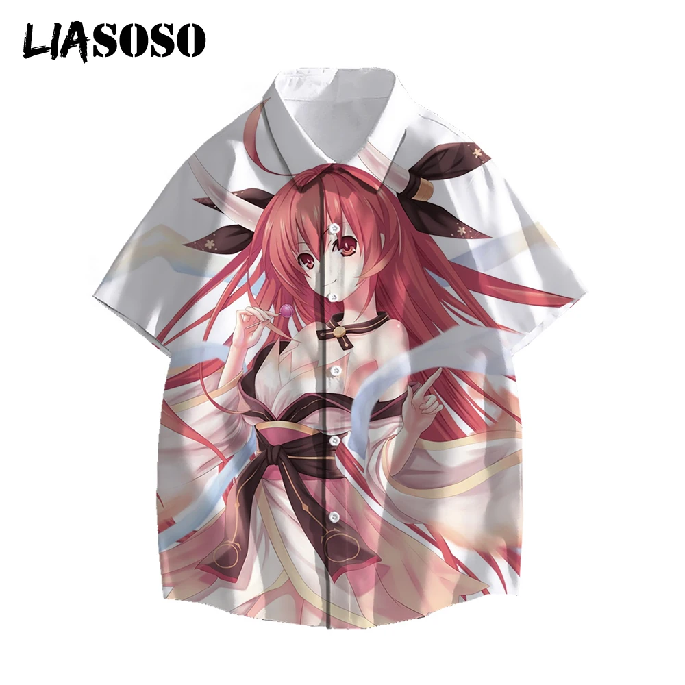 

LIASOSO 3D Print Shirt Anime Kawaii Date A Live Japanese Men Women Harajuku Short Sleeve Me Hawaii Tops Cartoon Tokisaki Kurumi