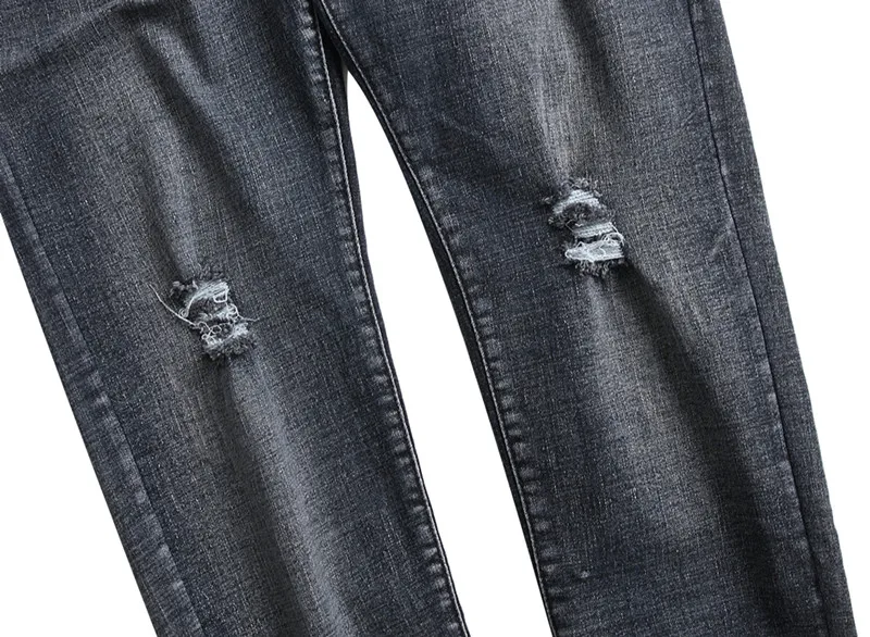 

QUANBO Men Slim Fit Jeans Pants 2021 New Autumn Spring Fashion Streetwear Elasticity Gray Hole Jeans Plus Size Jeans 40 42