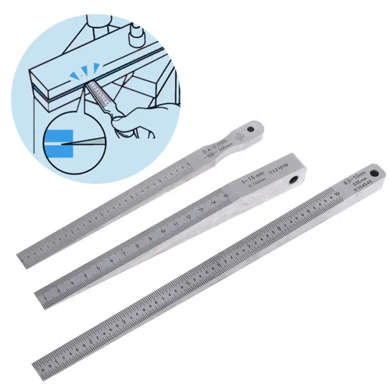 1-15mm 0.5-10mm 0.4-6mm Wedge Feeler Gauge Crack Flatness Layout Insert Welding Taper Measure Tool Caliper |