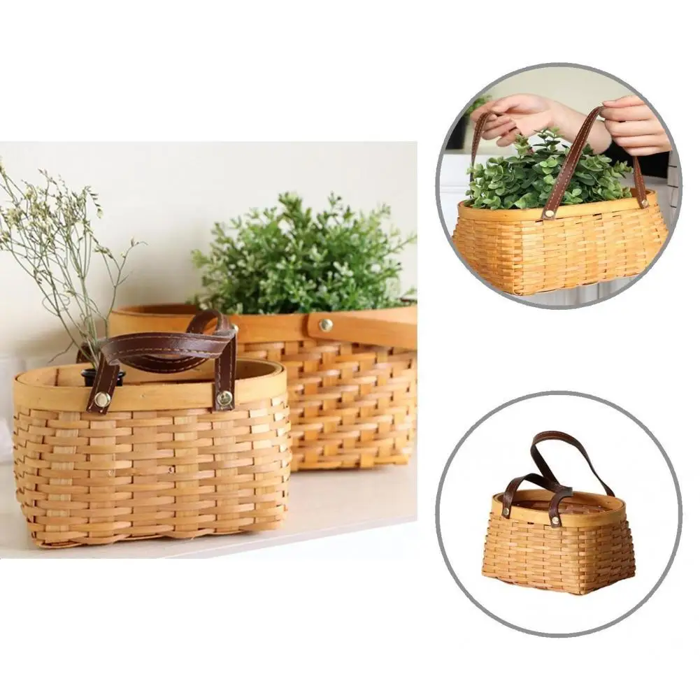 

Storage Basket Great Wooden Handmade Food Picnic Basket Eco-friendly Burr Free Wooden Basket