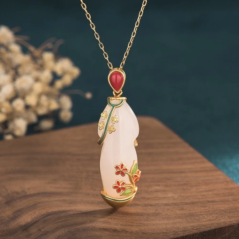 

Cheongsam Jade Pendant Necklace for Women 2021 Aesthetic Chinese Retro Accessories Classic Palace Luxury Jewelry Vintage Gift