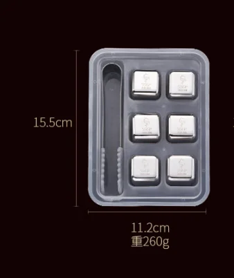 6pcs with ice clip SSGP Вино Виски камни чиллер ледяной камень 304 нержавеющая сталь кубики льда многоразовый металлический холодильник для пива для водки шампанского сусла бар - Цвет: 6pcs with ice clip