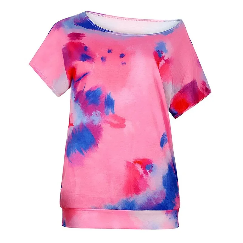 

New European and American Women's Loose Tie-Dye Printing Short-Sleeved T-shirt Top Woman Tshirts Ropa Plus Size Mujer