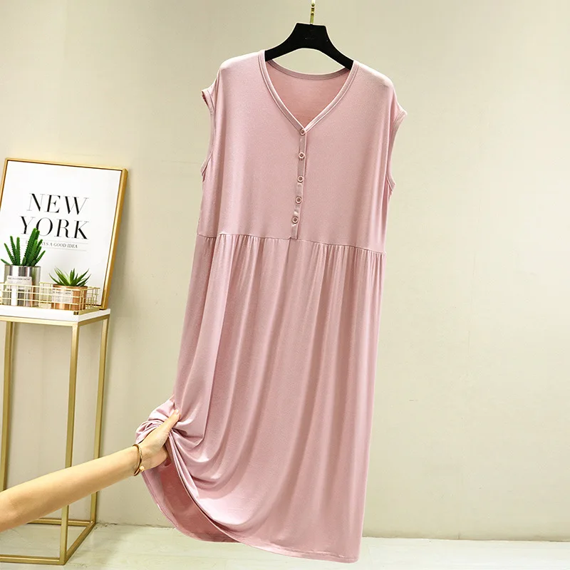 

Modal simple dress female summer new sleeveless plus size nightdress Korean home service casual loose long skirt