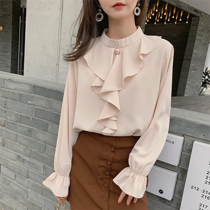 Блузка BLLOCUE женская с рюшами элегантная дизайнерская рубашка рукавами